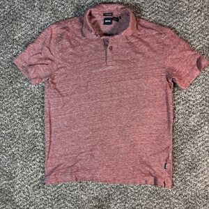 Boss by Hugo Boss Mens M Cotton Linen Blend Polo Shirt Red Heather Short Sleeve